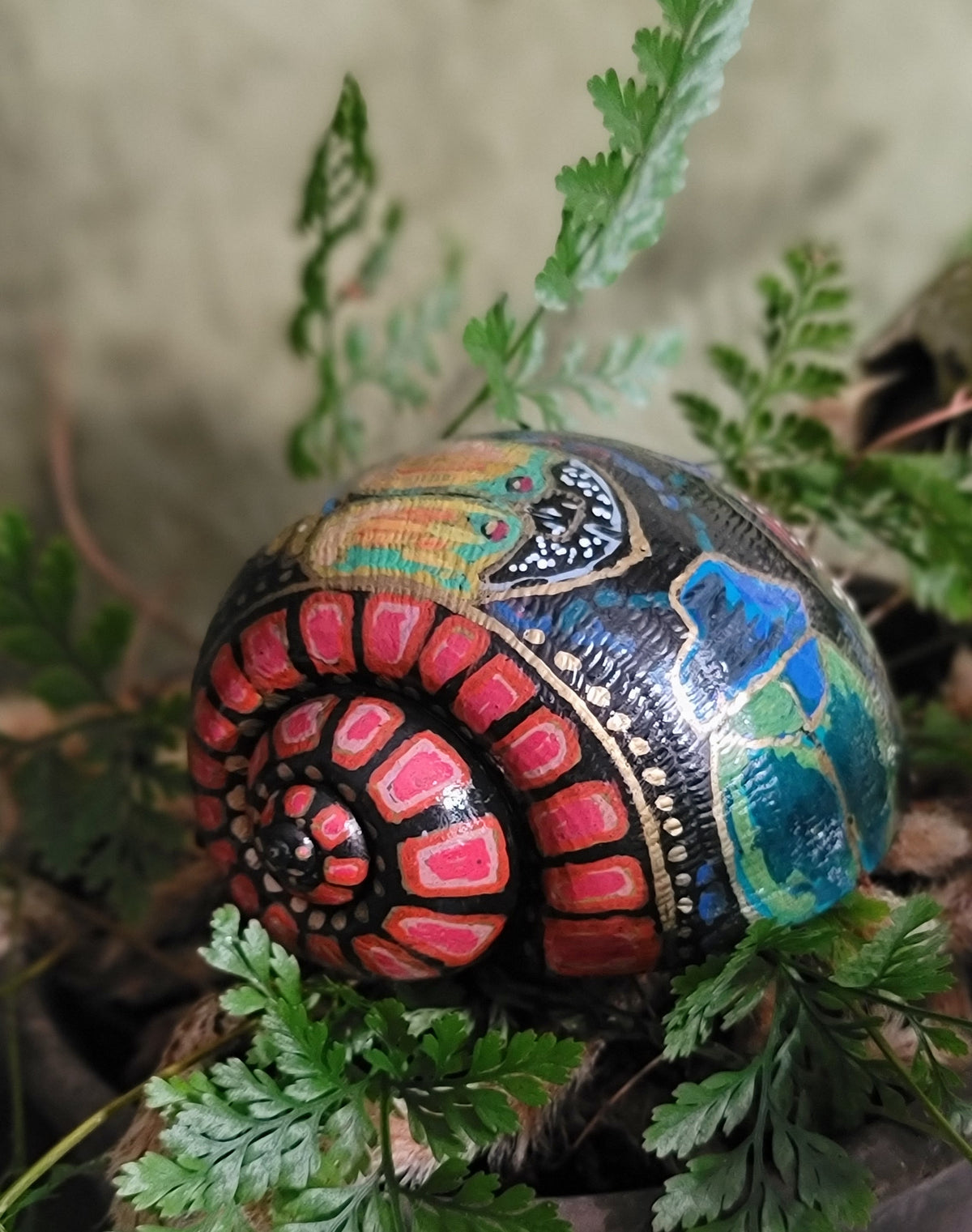 Hand-painted Apple Snail Shell "Beetles"