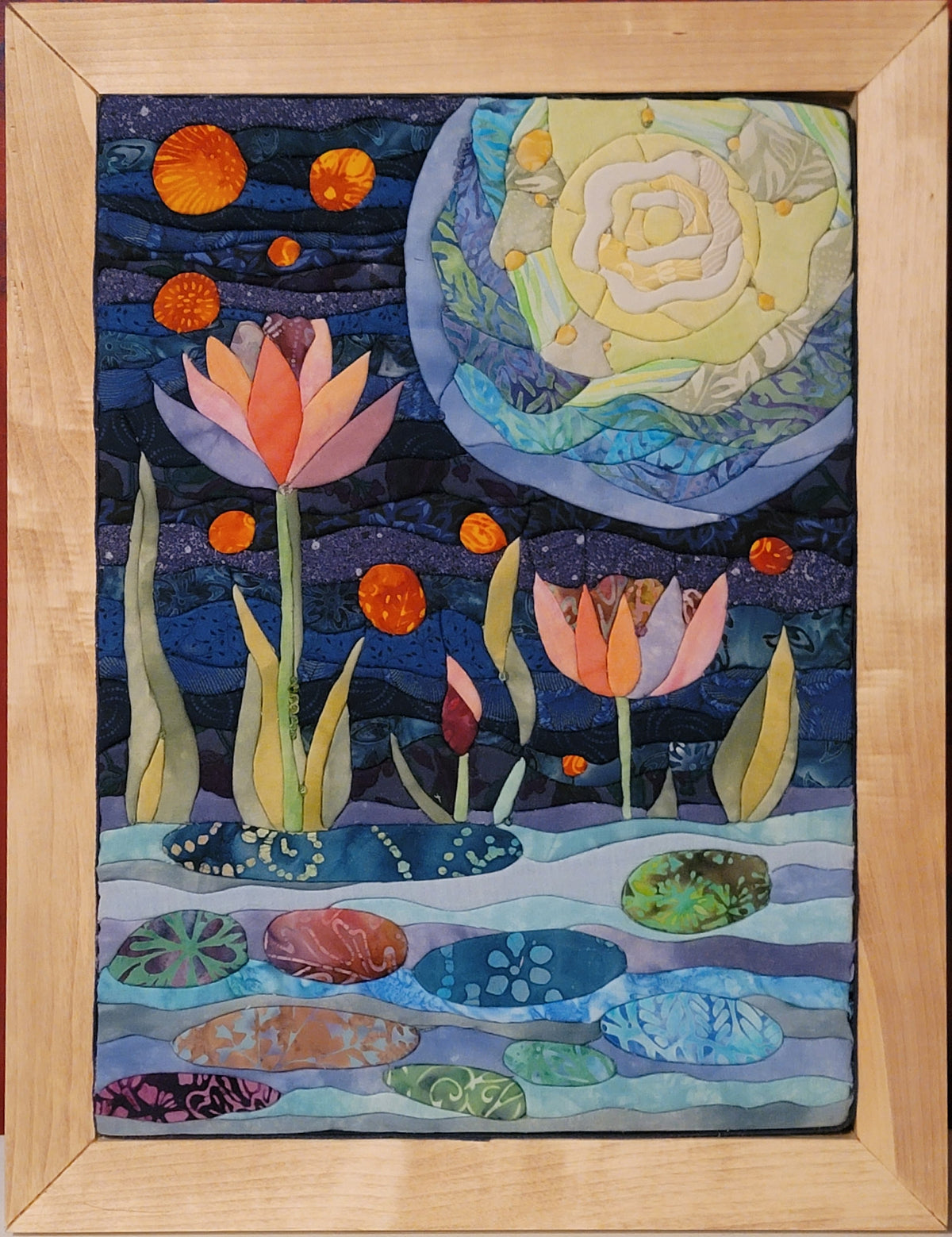 "Night Lilies" Framed Kinusaiga Art